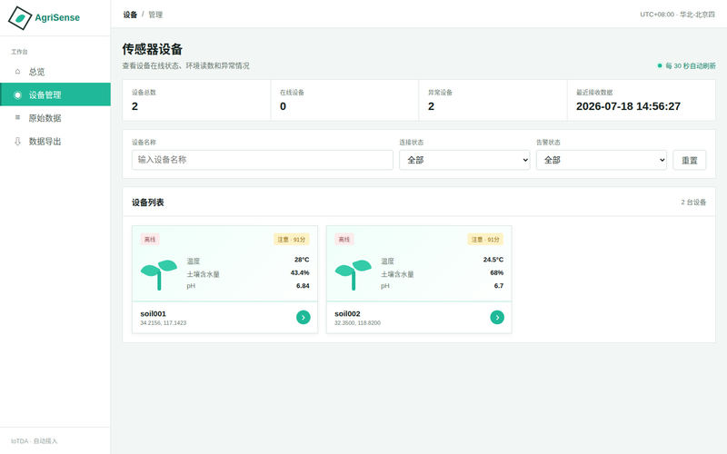 农业传感器管理网站快照