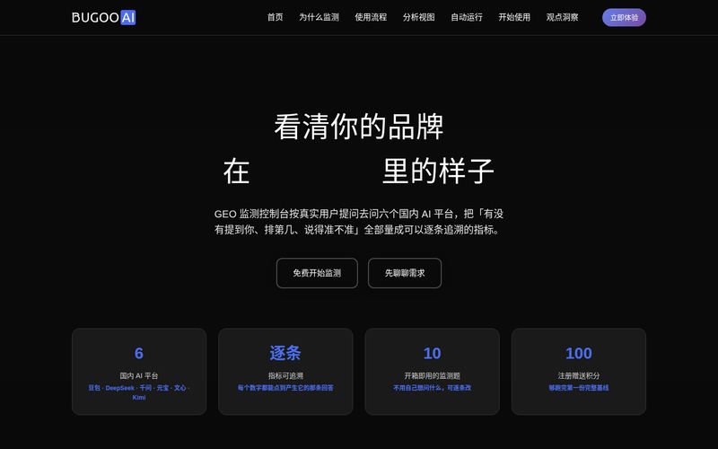 BugooAI - 让你的品牌被AI推荐网站快照