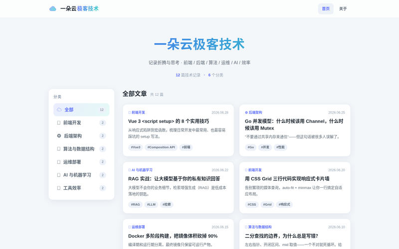 一朵云极客技术 · 个人技术博客网站快照