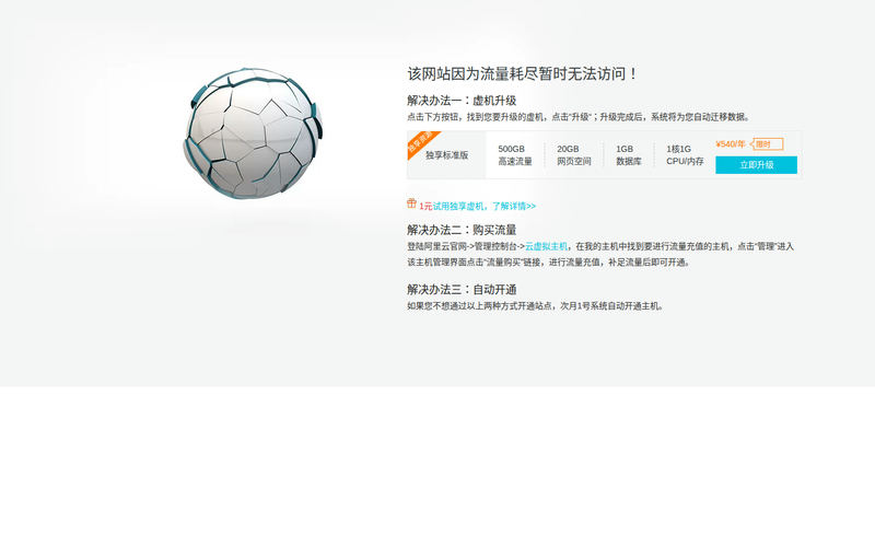 阿里云万网流量耗尽关停页面网站快照