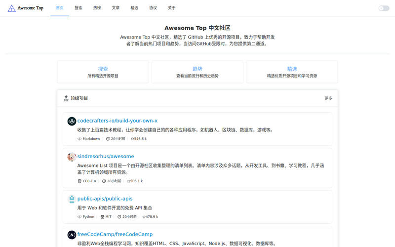 Awesome Top 中文社区 - 开源项目精选网站快照